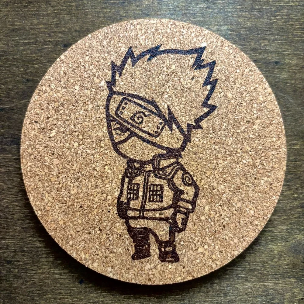 Naruto Kakashi Chibi Style Laser Engraved Cork Coaster